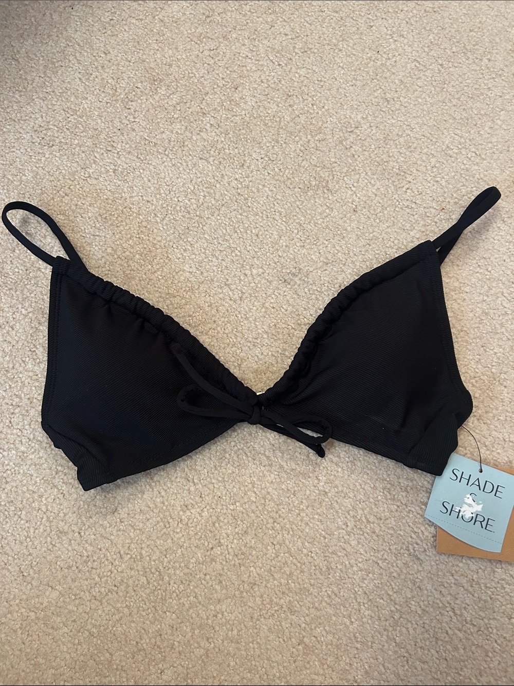 Shade & Shore Black Tie-Front Triangle Bikini Top